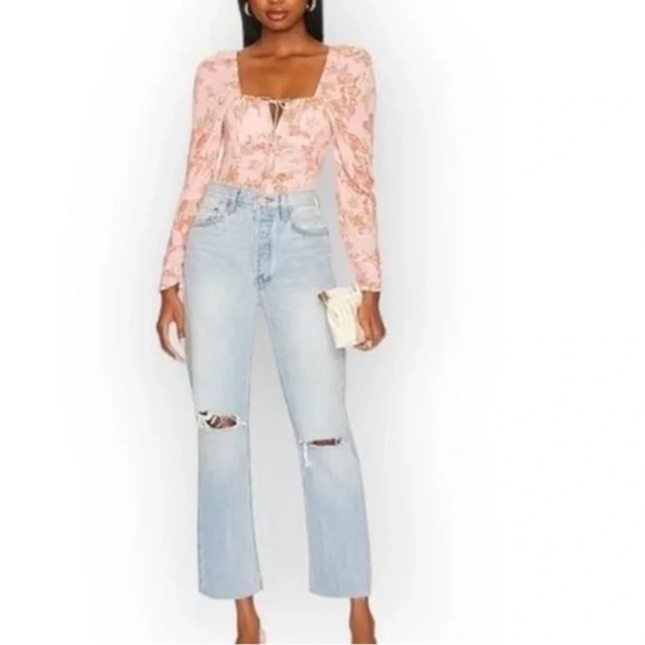 Free People Hilary Floral Crop top pink combo Size Medium - Picture 1 of 9